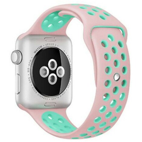 Curea iUni compatibila cu Apple Watch 1/2/3/4/5/6/7, 38mm, Silicon Sport, Pink/Blue