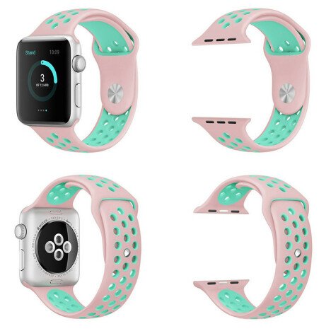 Curea iUni compatibila cu Apple Watch 1/2/3/4/5/6/7, 38mm, Silicon Sport, Pink/Blue